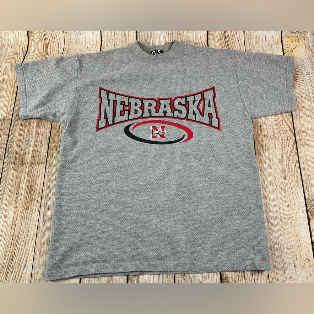 AS Sports Vintage Nebraska Huskers Grey T Shirt Cotton Mesh Size Medium